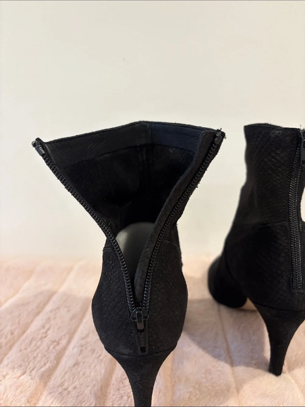 Free People Black Pointed Toe Embossed Suede Ankle Boots